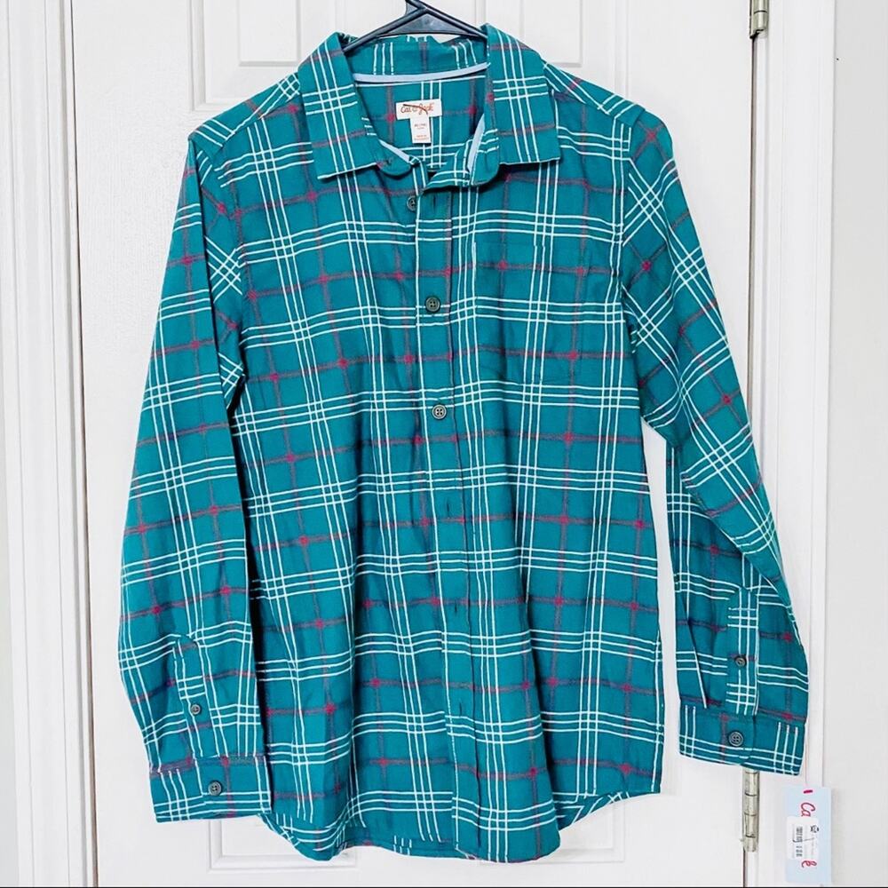 CAT & JACK • Green + Red Plaid Tartan Button Down Shirt